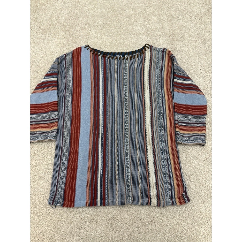 Chaps Sweater Womens Medium Petite Boho Striped Cotton Blend 3/4 Sleeve Pullover - Picture 1 of 5